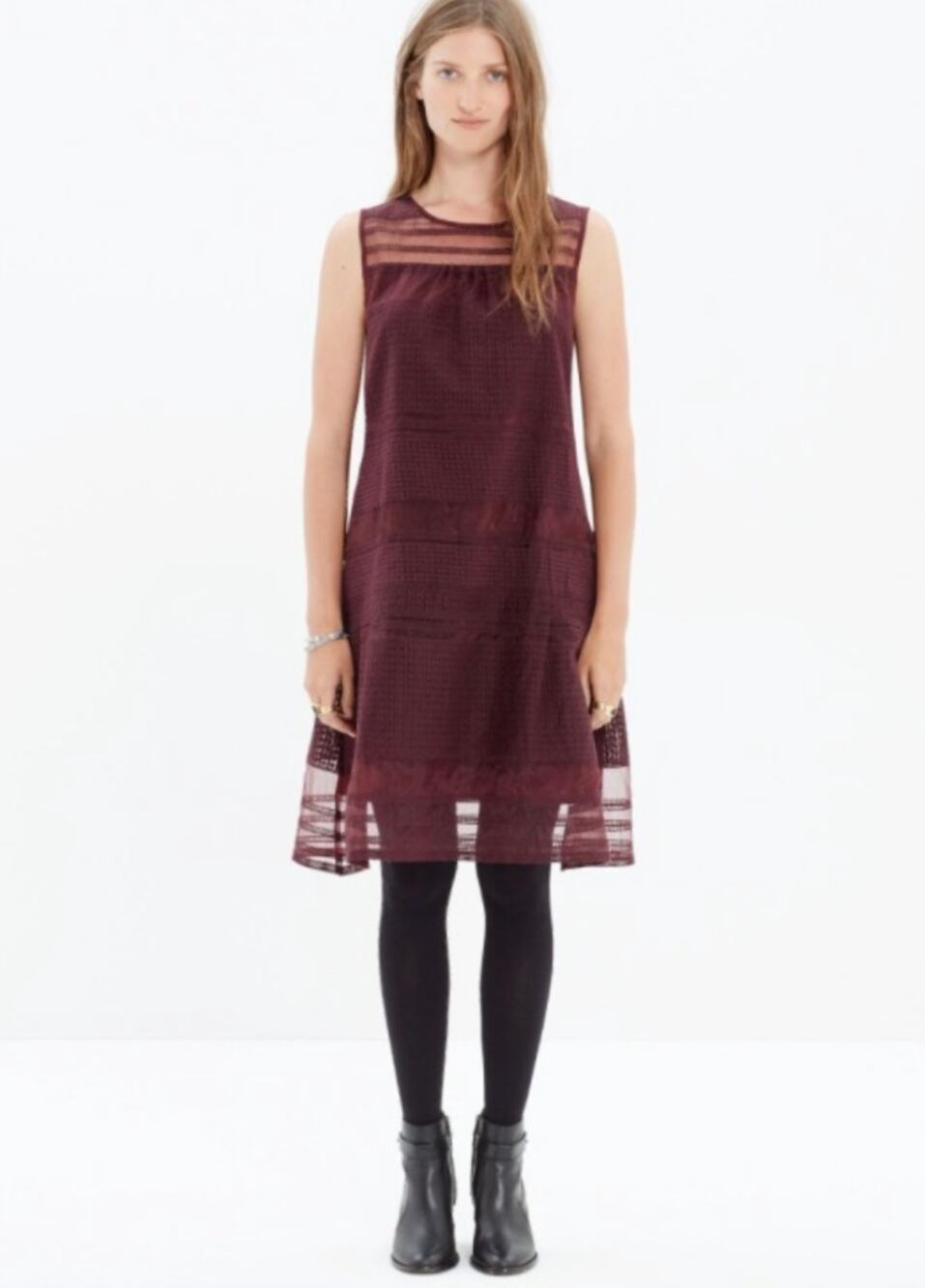 Madewell Burgundy Lace Shift Dress Size 4 Sleeveless Embroidered A Line Mini
